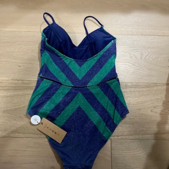 Biliblond Swimsuit, Arava Stripes Navy Green, M, NWT - Picture 6 of 6